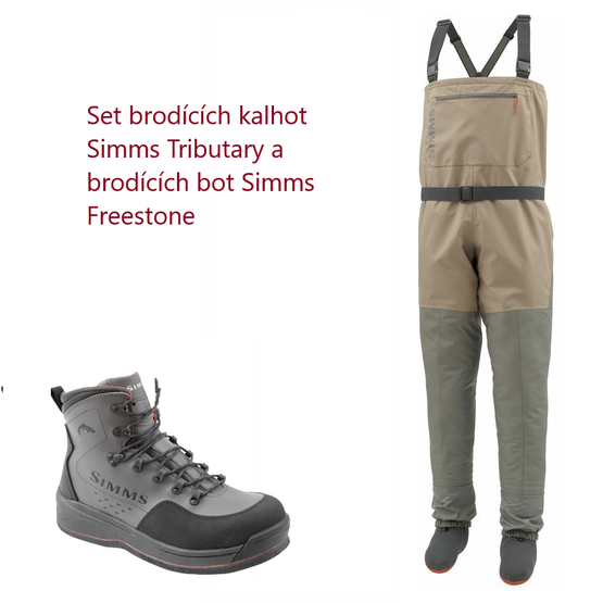 Set brodici kalhoty Simms Tributary a boty Simms Freestone